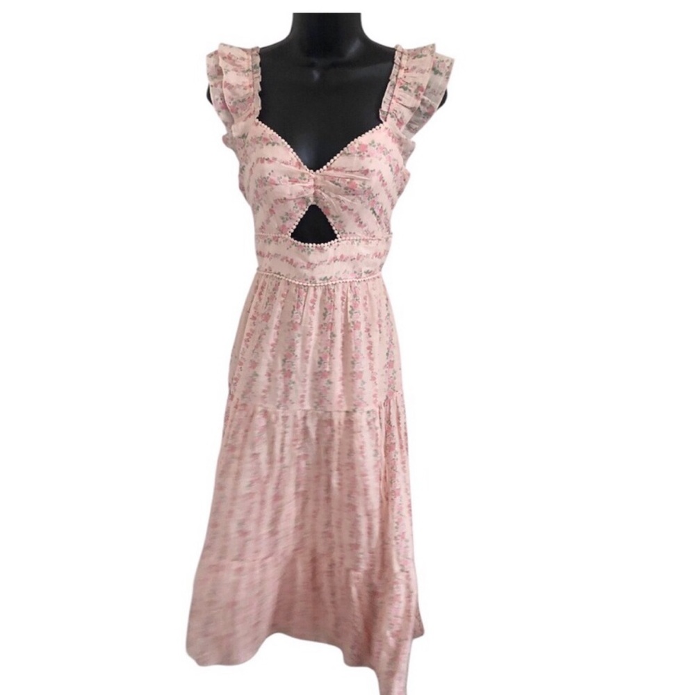 Trixxi pink peach floral flutter sleeve v-neck cutout tiered dress size XL new